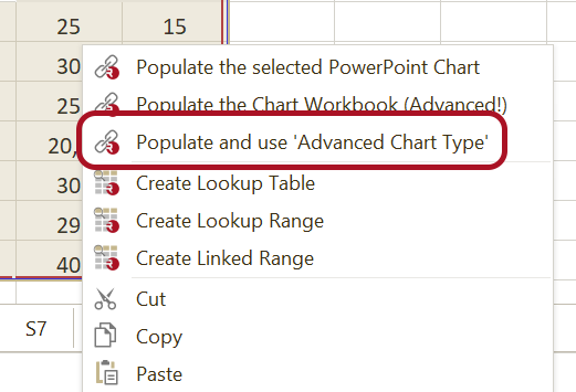 Choose "Advanced Chart Type" in the populate menu